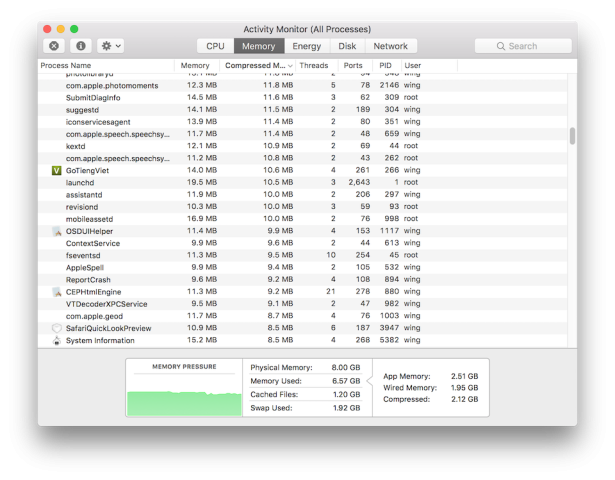 Chọn thẻ Memory để xem ứng dụng đang tiêu tốn bộ nhớ RAM.