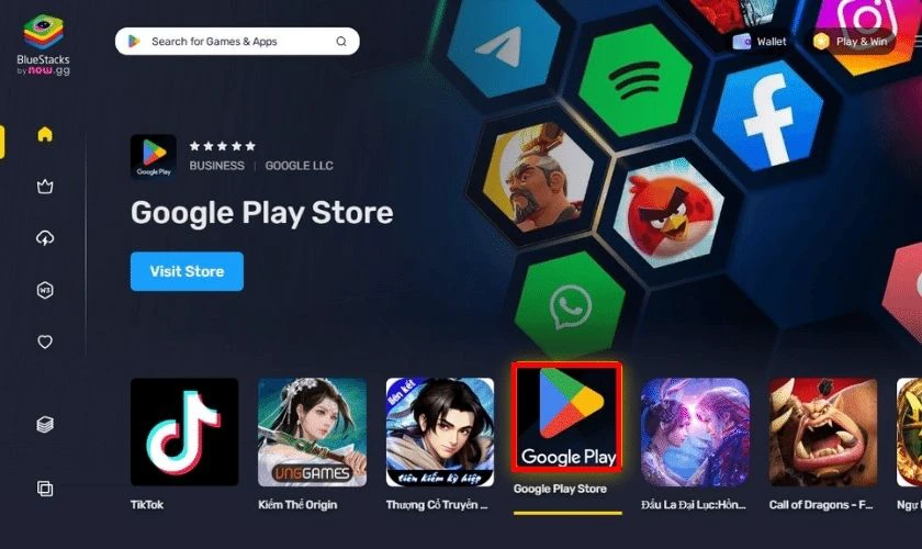 Đăng nhập Google Play trong BlueStacks để tải Facebook