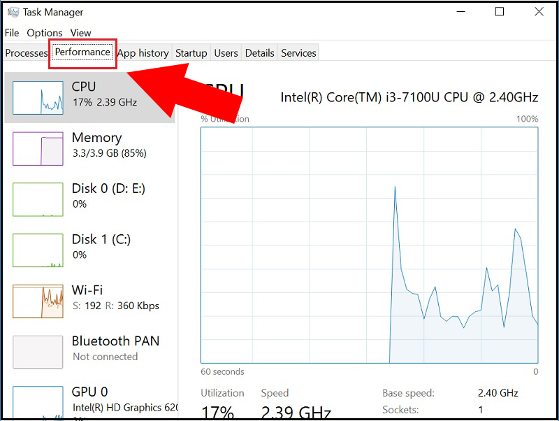 cách đọc thông số máy tính hiệu suất CPU với Task Manager