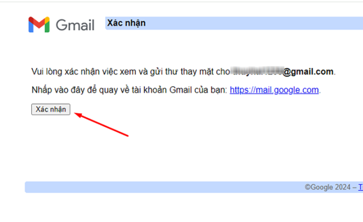 Xác nhận ủy quyền truy cập Gmail trong email nhận được