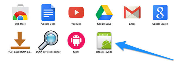 Giao diện một ứng dụng Android đang chạy trên Google Chrome sau khi cài đặt thành công với ARChon và Twerk