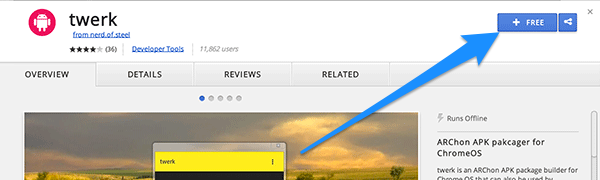 Trang tiện ích Twerk trên Chrome Web Store để chuyển đổi APK cho trình duyệt Android trên máy tính