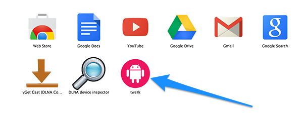 Biểu tượng Twerk trong danh sách ứng dụng Chrome, chuẩn bị cho việc sử dụng trình duyệt Android trên máy tính