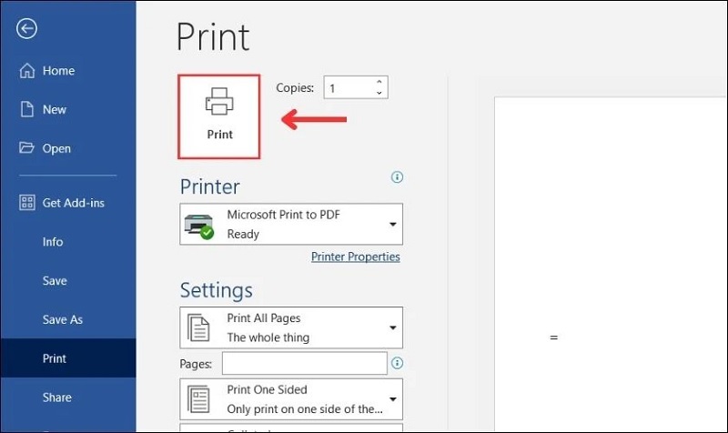Bắt đầu in hoặc tạo PDF Nhấn vào nút Print