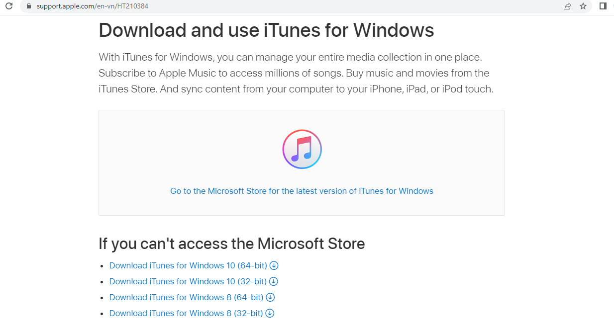 Giao diện iTunes để kết nối iPhone 7 với máy tính Windows