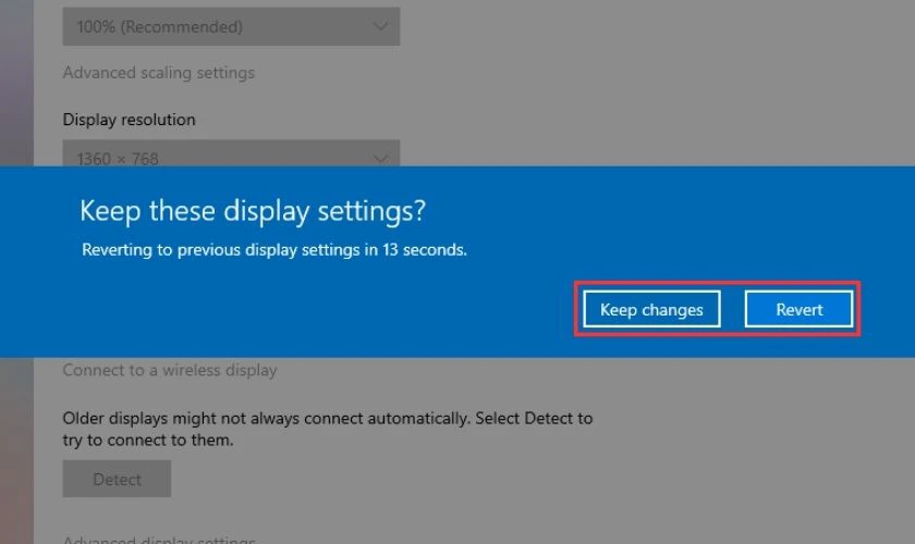 Xác nhận thay đổi cài đặt độ phân giải khi màn hình máy tính bị kẻ ô