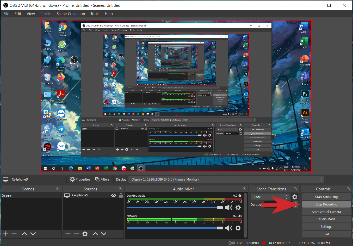 Dừng quay màn hình bằng OBS Studio sau khi hoàn thành