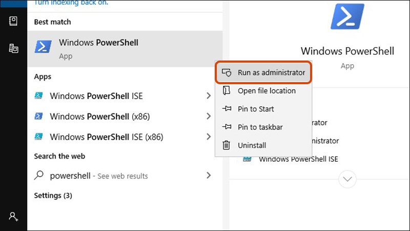Chạy Windows PowerShell với quyền quản trị để kiểm tra driver