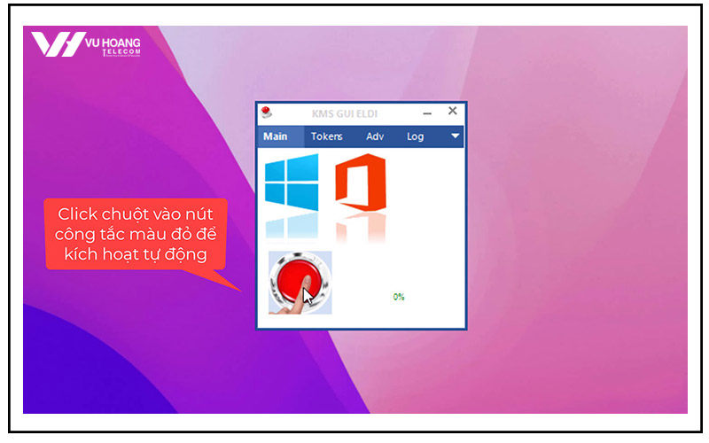 Kích hoạt Excel 2019 bằng KMSpico Nhấp nút đỏ để kích hoạt Office 2019 bằng KMSpico