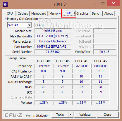 Thông tin SPD trong CPU-Z