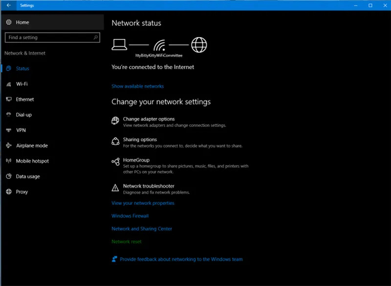 Tuỳ chọn Network Reset Win 10