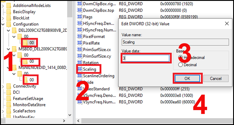 Tìm và đổi các giá trị Value data thích hợp