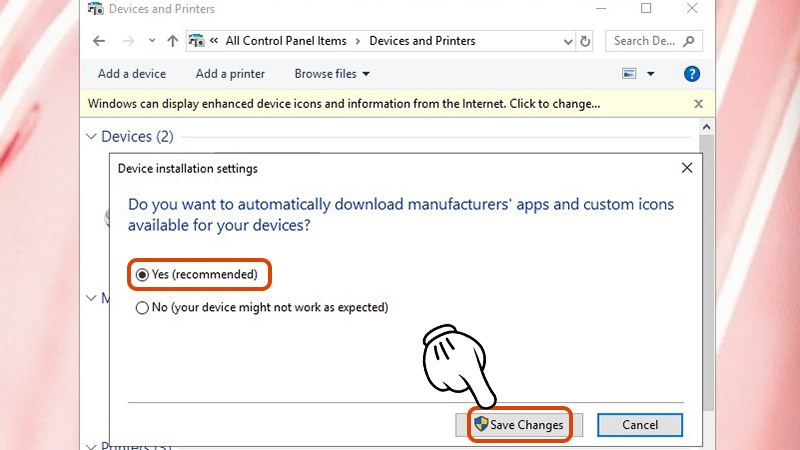 Bật tính năng cài đặt driver tự động và lưu thay đổi