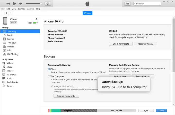 sao lưu iphone vào máy tính